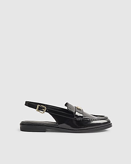 Black Faux Leather Sling Back Shoes