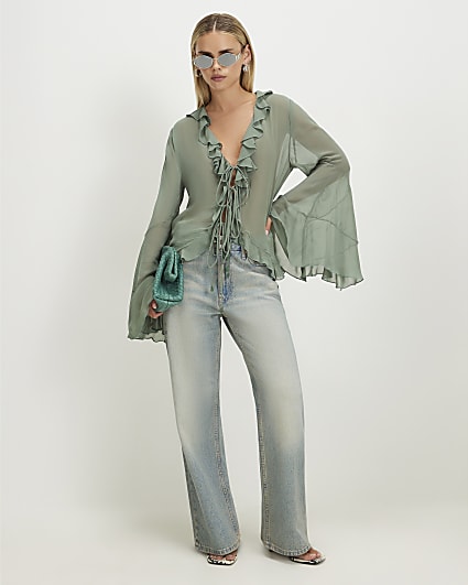 Petite Blue Relaxed Straight Leg Washed Jeans