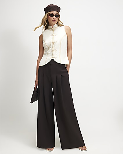 Brown High Waisted Wide Leg Trousers