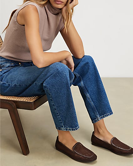 Brown Mesh Loafers