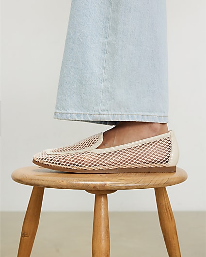 Cream Mesh Loafers