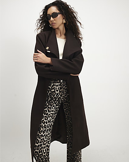 Brown Belted Longline Robe Coat