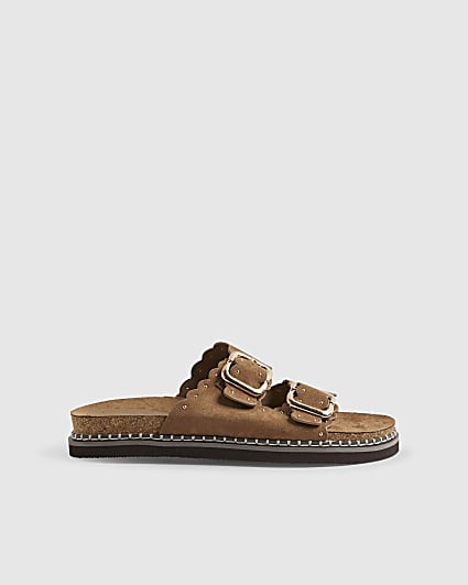 Brown Scallop Edge Footbed Sandals