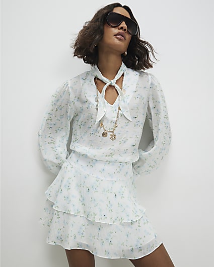 White Floral Rara Mini Skirt