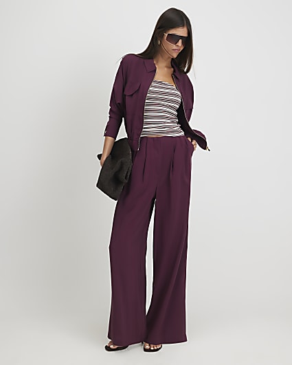 Red Pleat Wide Leg Trousers
