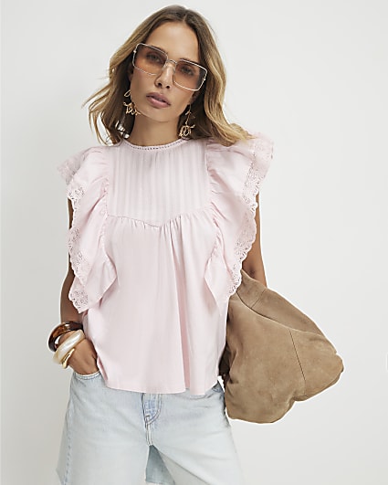 Pink Cotton Sleeveless Frill Blouse