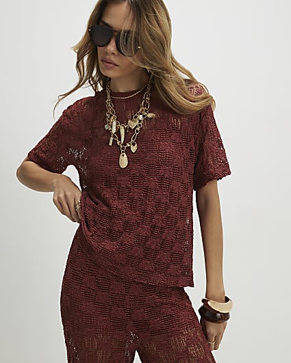 Brown Crochet Lace Top