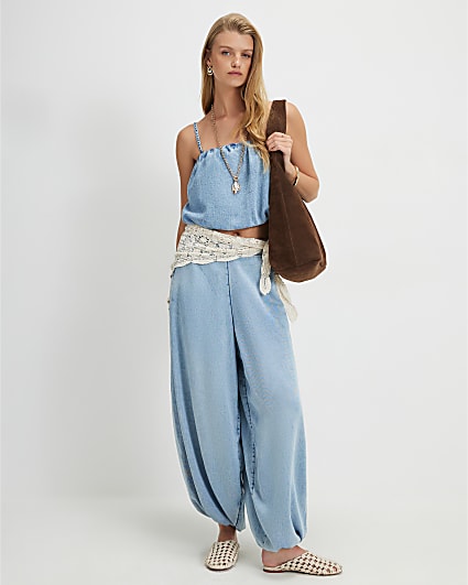 Blue Denim Balloon Leg Trousers