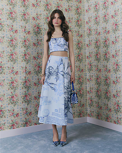 Blue Floral Print Bralet