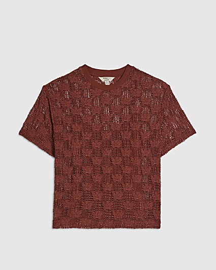 Petite Brown Crochet Lace Top