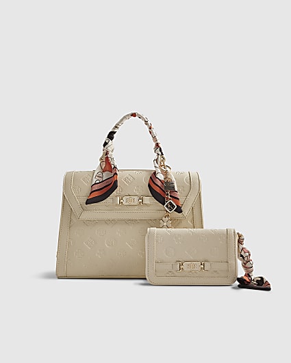 Cream Scarf Embossed Tote Bundle