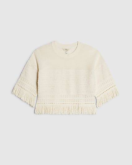 Petite Cream Fringe Top