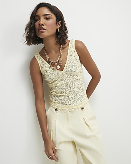 Yellow Lace V Neck Cami