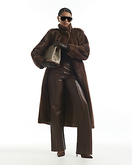 Brown Washed Low Waist Trousers