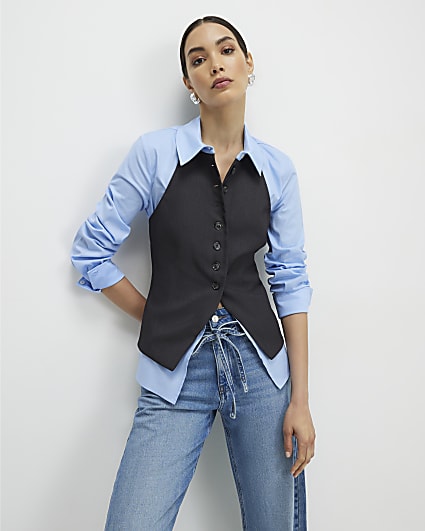 Grey Hybrid Waistcoat Detail Shirt