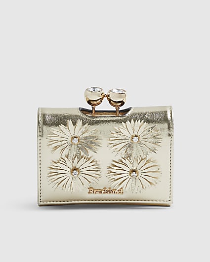 Gold Applique Flower Clip Top Purse