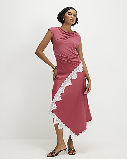 Pink Lace Hybrid Drape Maxi Dress