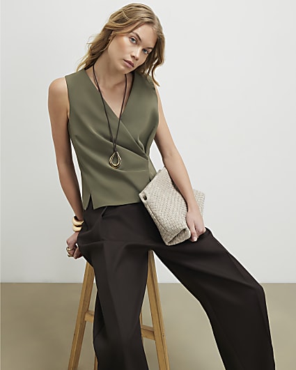 Green Pleat Front Sleeveless Top