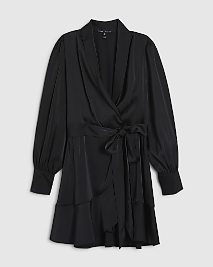 Petite Black Wrap Front Mini Dress