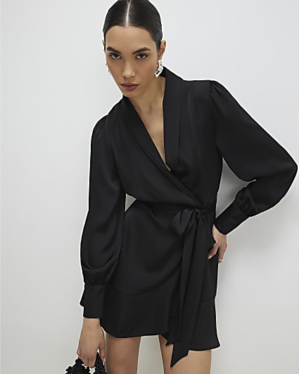 Black Wrap Front Mini Dress