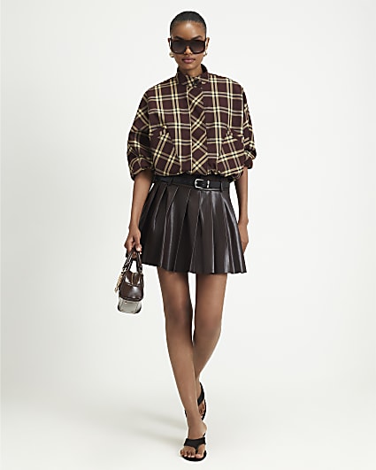 Purple Belted Pleated Mini Skirt
