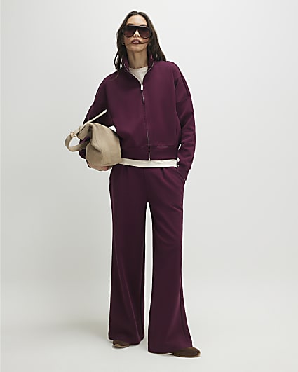 Red Tailored Interlock Wide Leg Trousers