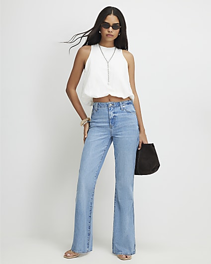 Blue Classic Relaxed Flare Leg Jeans