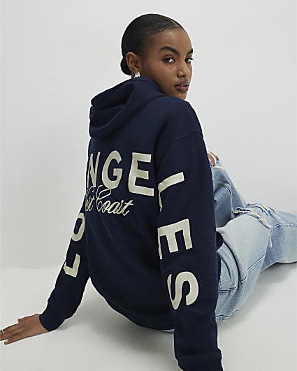 Navy Los Angeles Back Print Hoodie