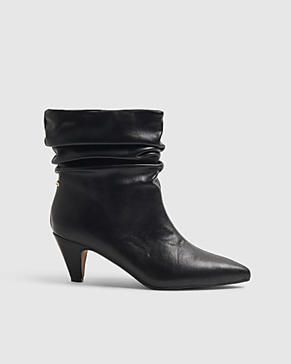 Black Faux Leather Slouchy Point Toe Boots