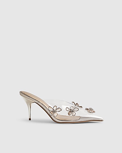 Rose Gold Perspex Diamante Flower Court Heels