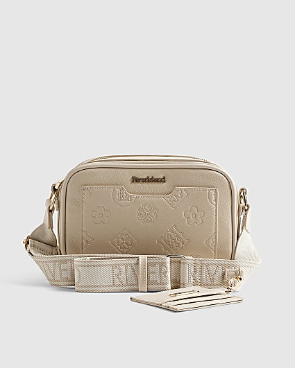 Cream Pocket Front Monogram Cross Body Bag