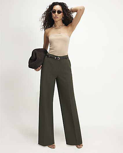 Green Belted Slim Leg Trousers