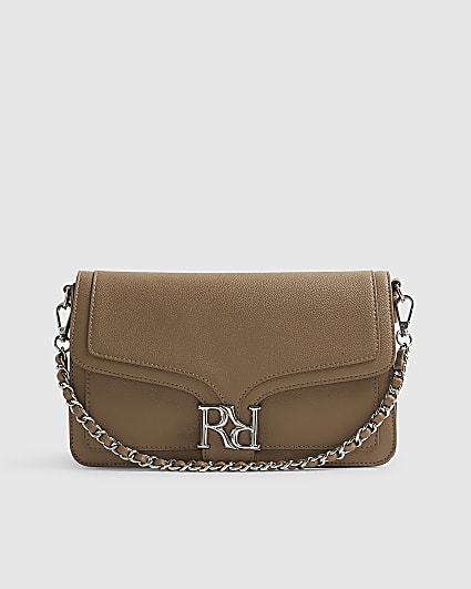 Beige RR Flap Front Shoulder Bag