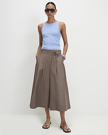 Brown Cotton Poplin Culottes
