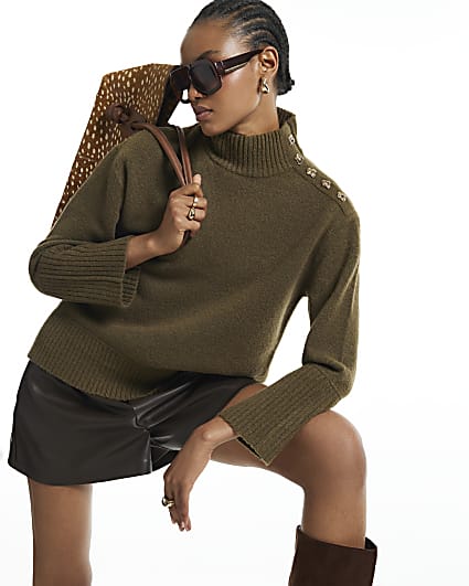 Khaki Button Shoulder Jumper
