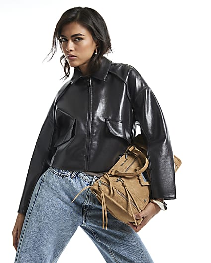 Purple Faux Leather Ovoid Sleeve Jacket