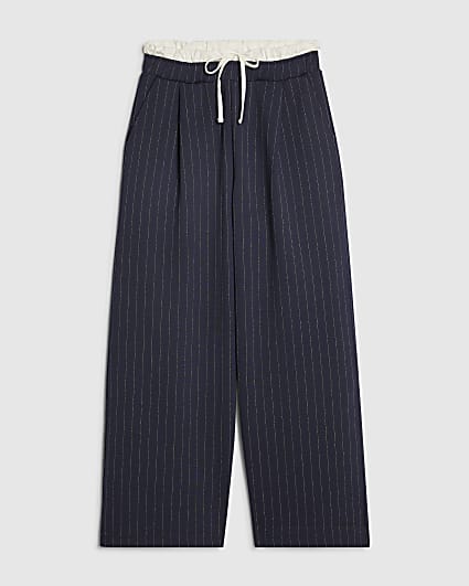 Petite Navy Pinstripe Wide Leg Trousers