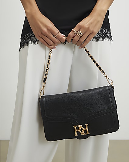 Black RR Flap Front Shoulder Bag