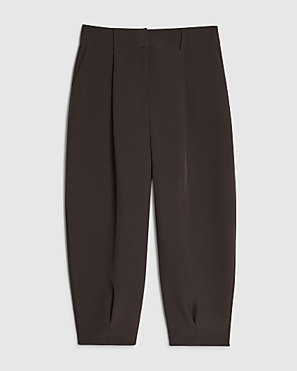 Petite Brown Pleat Detail Barrel Leg Trousers