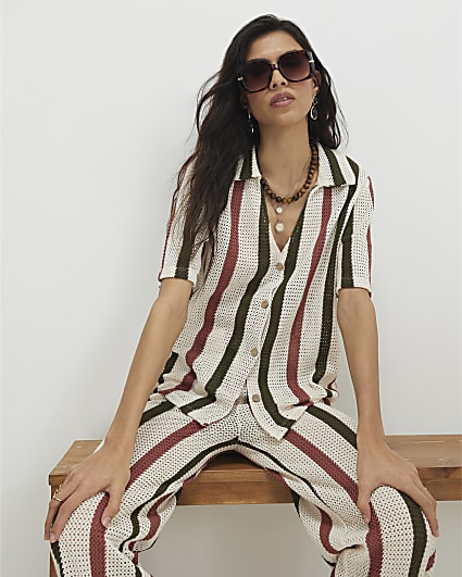 Cream Crochet Stripe Shirt