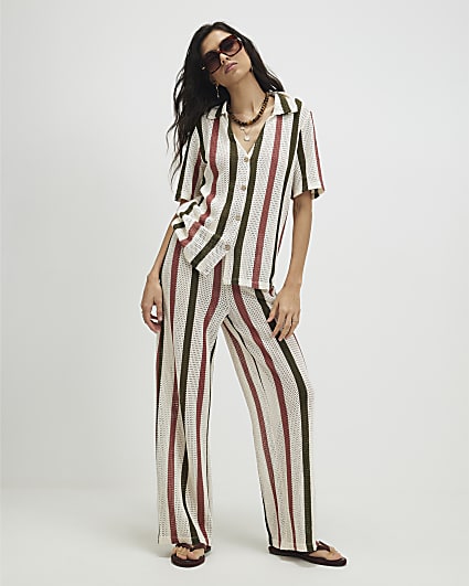 Cream Crochet Stripe Trousers