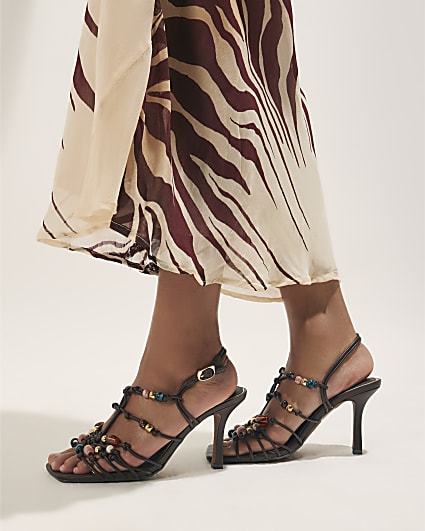 Brown Beaded Strappy Sandals