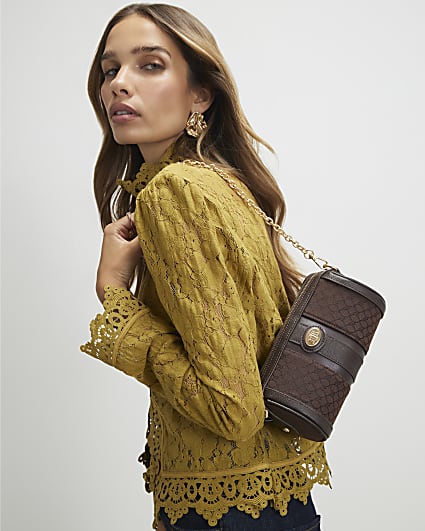 Brown Monogram Jacquard Mini Barrel Bag