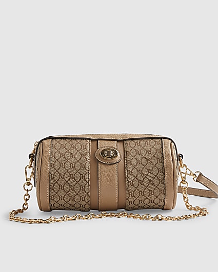 Beige Jacquard Monogram Mini Barrel Bag