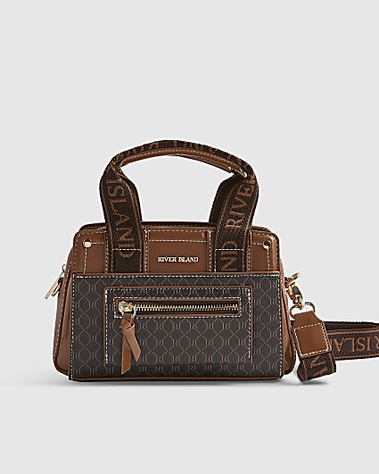 Brown Webbing Handle Monogram Tote Bag