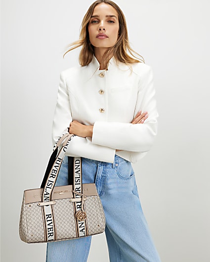 Beige Monogram Webbing Tote Bag
