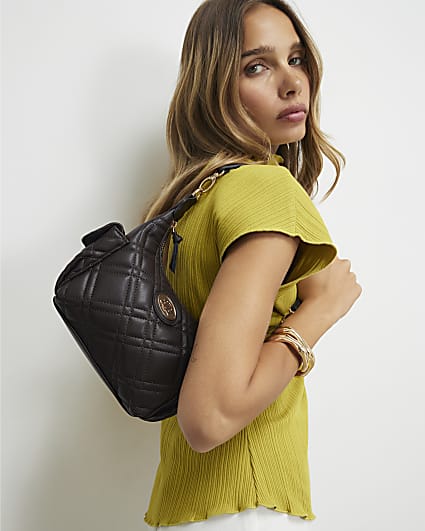 Brown Quilted Utility Crossbody Bag