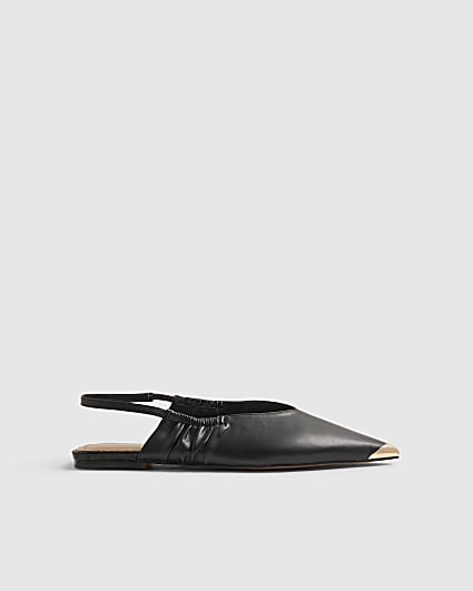 Black Metal Point Toe Flat Shoes