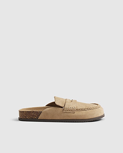 Beige Clog Mule Loafers