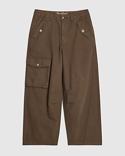 Petite Khaki Cargo Barrel Leg Jeans